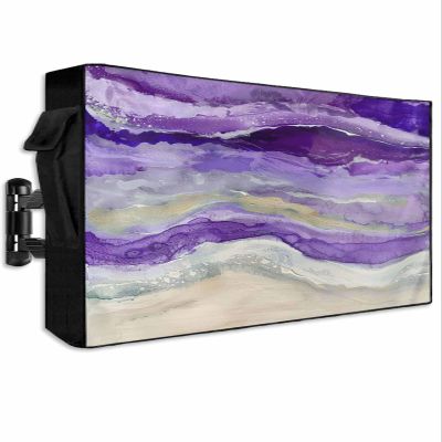 Lsrtoss Outdoor TV Cover 60-65 Inch Weatherproof, Purple Coastal Outdoor TV Enclosure with Zipper & Roll Up Front Flap, Summer Beach Nautical Abstract Art Waterproof TV Covers for Outside TV