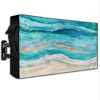 Lsrtoss Outdoor TV Cover 40-43 Inch Weatherproof, Teal Coastal Outdoor TV Enclosure with Zipper & Roll Up Front Flap, Summer Beach Nautical Abstract Art Waterproof TV Covers for Outside Flat Screen TV