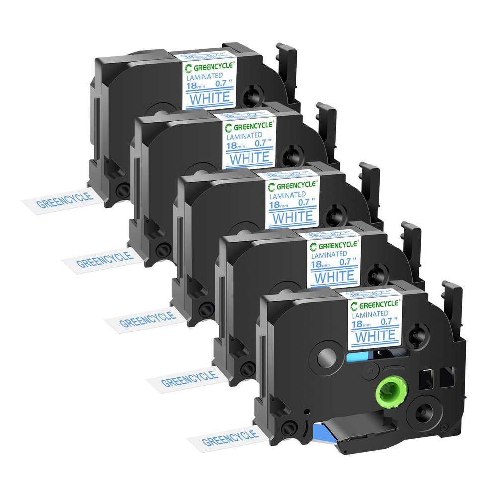 GREENCYCLE 5 Pack Compatible for Ptouch Label Maker Tape TZe TZ Tape TZe-243 TZ-243 18mm 0.7 Laminated Blue on White TZe243 TZ243 Label Tape for PT-1800 PT-1810 PT-1830 PT-1830C