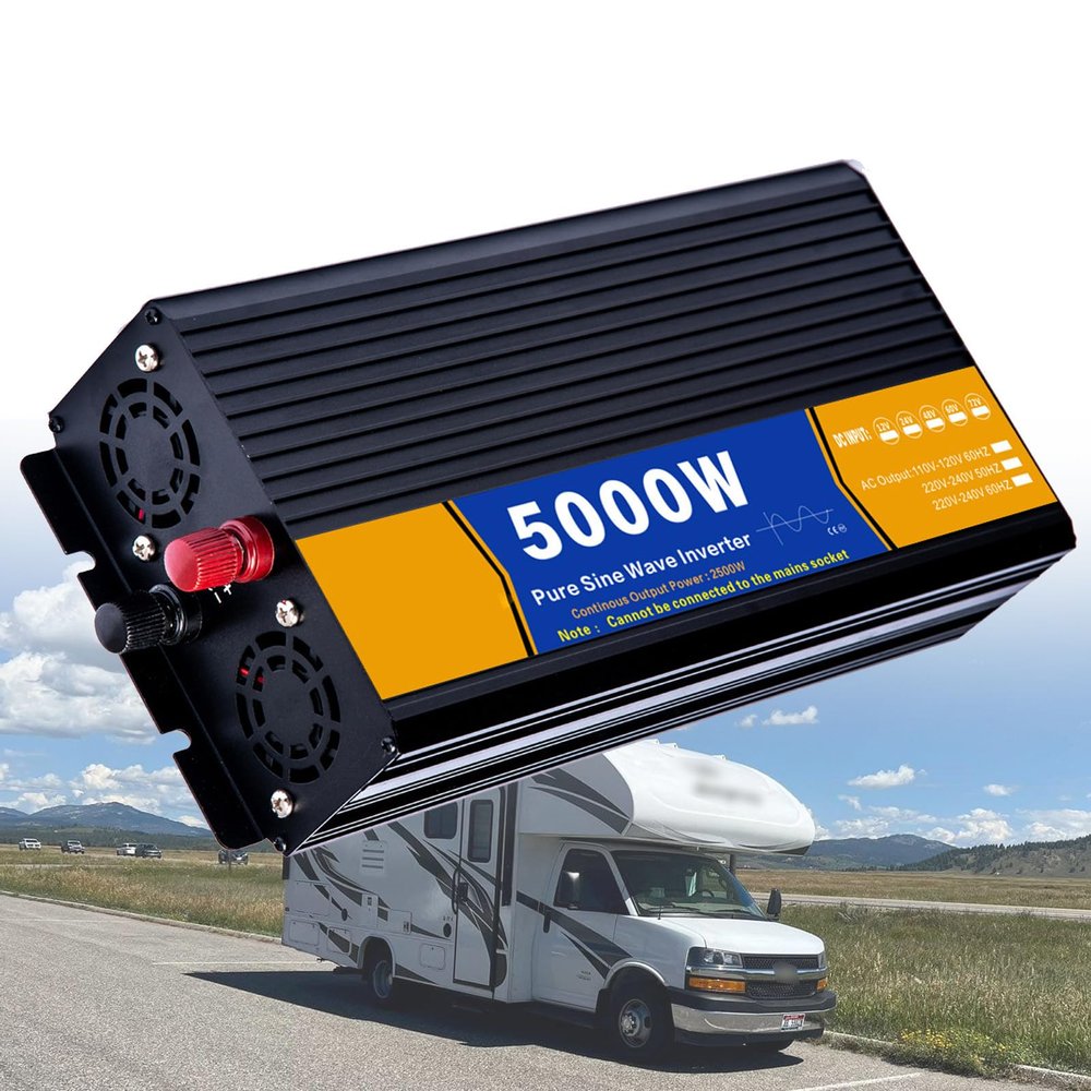 VNATWGOO 5000W Pure Sine Wave Inverter 12v 24v 48v 60v 72v DC to 110V 220V AC Converter,5000 Ws Car Power Inverter for Home,Camping, RV, Truck, Vehicles,72v