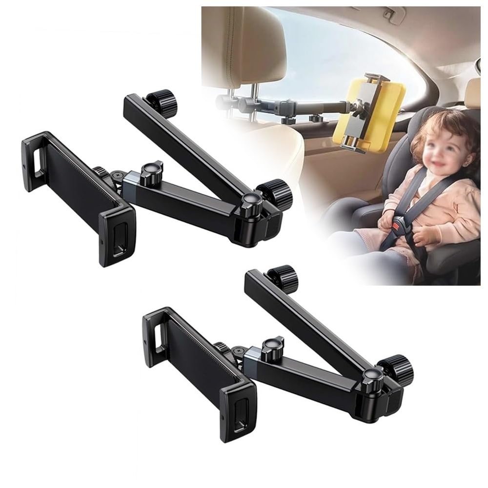 DirectNine Basics Car tablet holder back seat for kids, Aluminum ipad holder for car, tablet car Mount Road Trip Essentials for Kids, adjustable headrest ipad holder, Fits All 4.7-12.9"" Devices(2pcs)