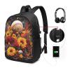AYCZN Travel Laptop Backpack Baseball Sunflower Anti Theft Business Backpack Watercolor Rose Backpack with USB Charging Port Water Resistant Computer Bag for Men Women Fits 17 Inch Notebook view 2