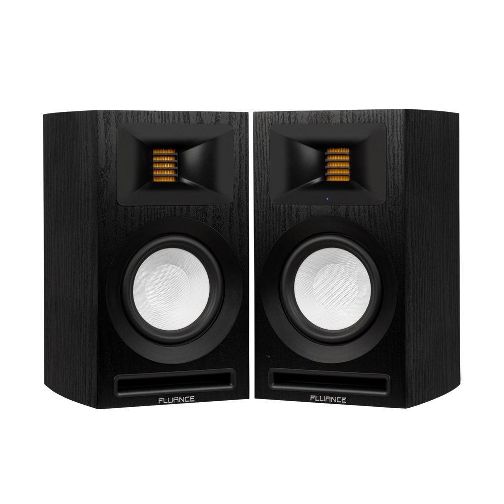Fluance Ri71 Reference Stereo Powered Bookshelf Speakers with High Performance AMT Tweeters, 5" Drivers, 120W Amplifier for Music, Turntable, TV, PC - HDMI, Bluetooth, RCA & Subwoofer Out (Black Ash)