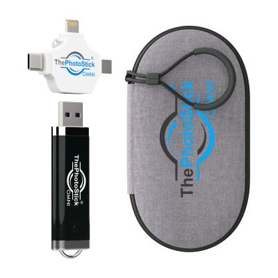 ThePhotoStick Omni 128GB + Protective Case | Secure Photo & Video Backup and Transfer | Digital File Organization | USB & Multiport Connection for Phones, Tablets and Computers | Water Resistant Case