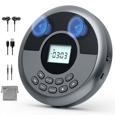 KUEPHOM Portable CD Player with Speakers and Headphones:Rechargeable Discman with Anti-Skip Protection-CD/MP3/USB/BT Play-Bluetooth Transmit/AUX Car Connection-Personal/Seniors/Travel/Music/Audiobook