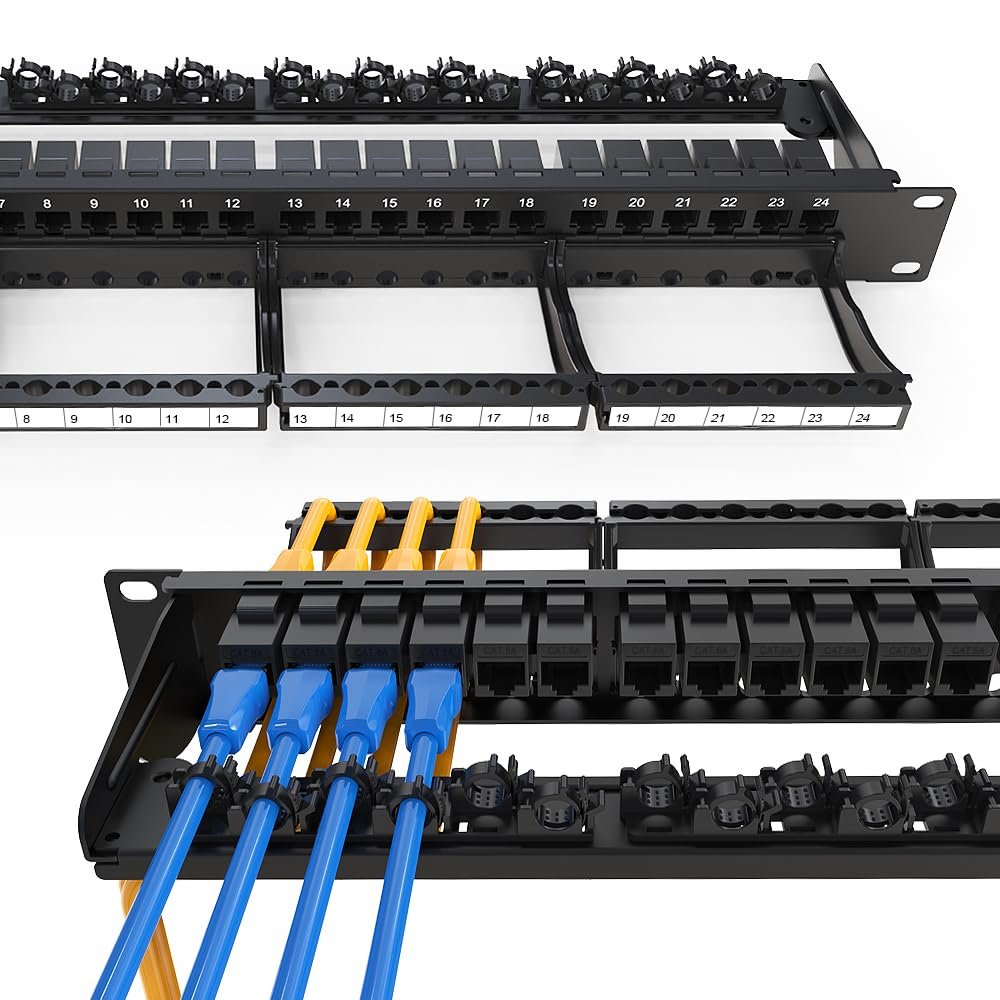 Enmane 24 Port CAT6a Keystone Patch Panel with Smart Cable Management for 19 inch Rack Mount