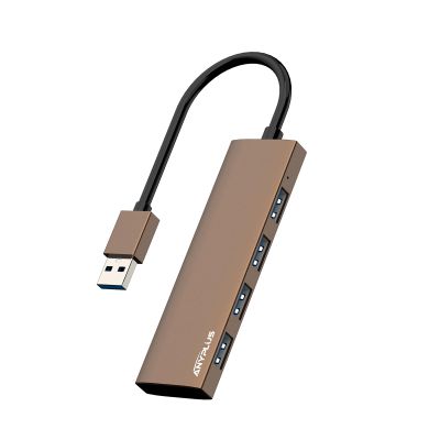 ANYPLUS USB Hub, USB 3.0 Hub Aluminum Alloy Ultra Slim USB Splitter, Portable 4 Port USB Extender, USB Hub for Laptop, PC, MacBook, iMac, Surface Pro, Mac Pro, Flash Drive, XPSBrown