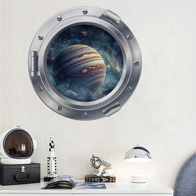 3D Jupiter Wall Stickers, Outer Star Cluster Door Wall Decals,Space Themed Decor for Kid's Room Classroom, Peel and Stick Removable Window View Art