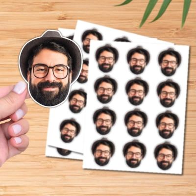 100pcs Custom Face Stickers,Waterproof,Personalized Stickers,Custom Picture Stickers Decal Kids Birthday,Party Favours,Weddings,Pets Photo,for Cups Water Bottle Label Stickers (4cm)