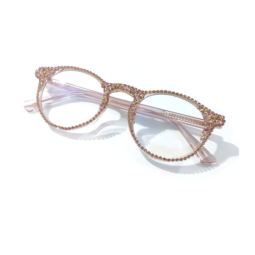 laureles Blue Light Blocking Rhinestones Reading Glasses Women Computer Round Pearl Readers Female L17 (C2, 1.25 Magnification)