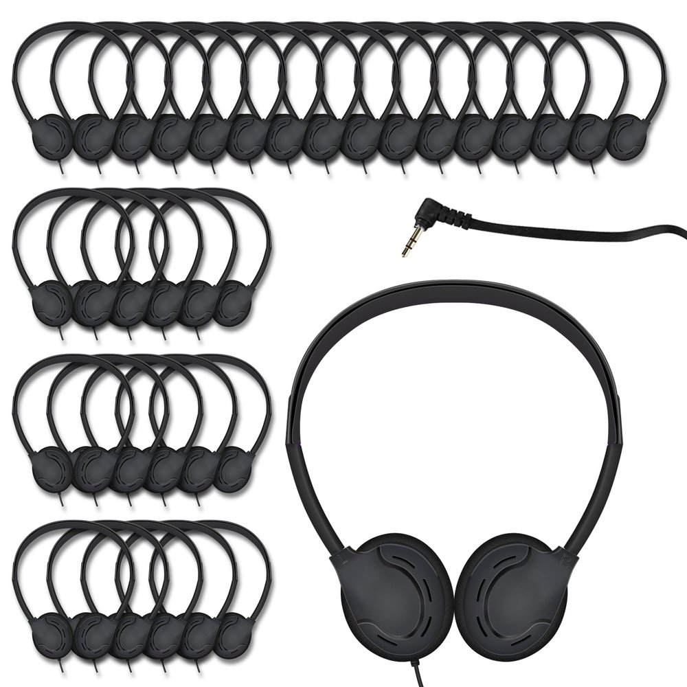 ZHENWAY 60 Pack Class Set Kids Students School Headphones with 3.5 mm Jack for Library Children Adults (005 Black)