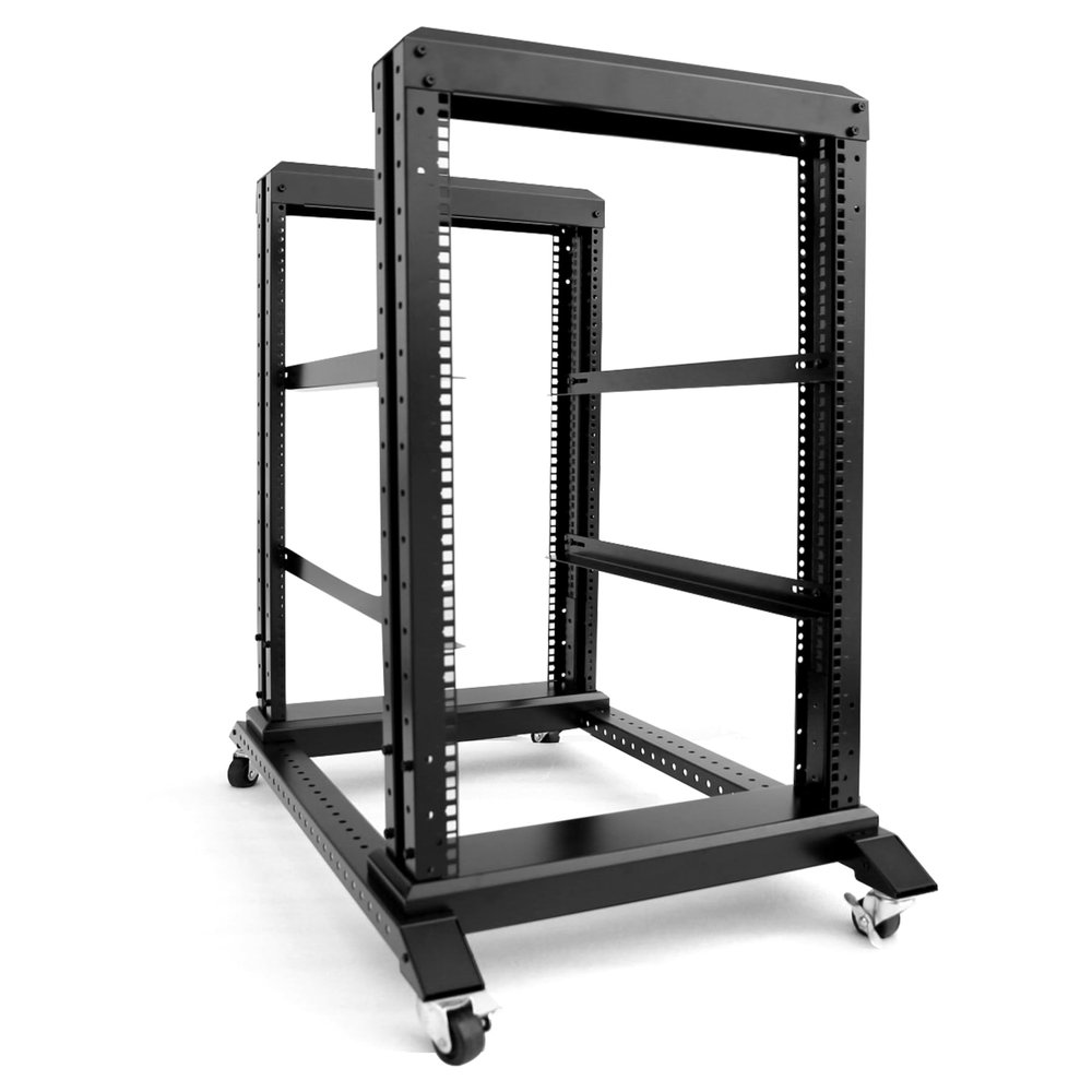 15U Server Rack/4-Post 19in Network Rack/Open Frame Rack with Wheels, Heavy-Duty Frame Cabinet/Adjustable Depth 29.75-27.75in GLOBALRACK(4POST-1000-15U)