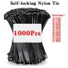 1000Pcs Self-locking Plastic Nylon Cable Tie White/Black 5X300mm Cable Tie Fastening Ring 3X200mm Cable Tie Zip Wraps Strap Tie 3X100mm/5X300mm(3x100mm,Black(10000PCS)) view 2