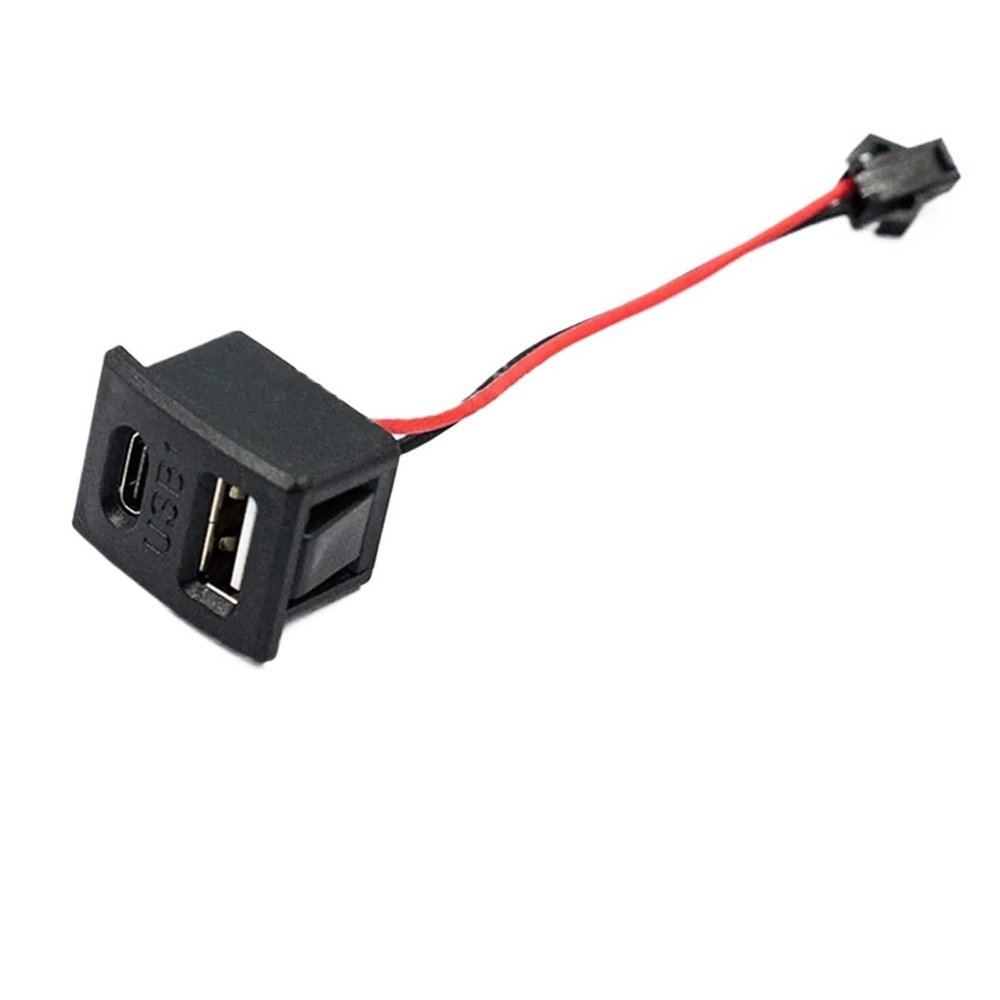 1Pcs Double Layer USB Female Base Type-c Socket A Female USB Lamp Chaging Socket Power Socket with Cable Connector(Curved arc-t)