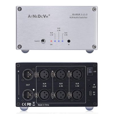 AtDcNeVh XLR 3 in 1 Out Audio Switcher, 3-Way Balanced Audio Switch Converter - Speakers Amplifiers Audio Selector Box - with Remote Control