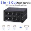 AtDcNeVh XLR 3 in 1 Out Audio Switcher, 3-Way Balanced Audio Switch Converter - Speakers Amplifiers Audio Selector Box - with Remote Control view 3