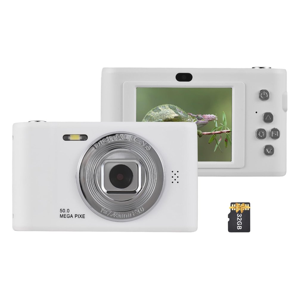 ACAGALA 1080P Digital Camera Digital Video Camera 50MP Photo Dual Lens 2.4 Inch Screen 8X Digital Zoom Built-in Flash Battery with 32GB TF Card Birthday Festival Gift for Kids Students Teenagers