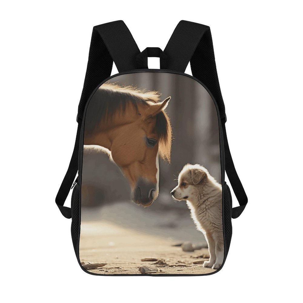 NWTRJ Cute Dog And Horse 17 Inch Backpack Lightweight Waterproof Travel Laptop Backpack Casual Daypack for Women Men