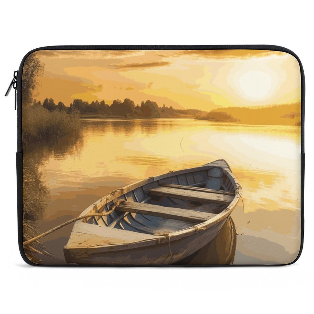 Laptop Case Sleeve 15inch Shockproof Laptop Case River Sunset Wooden Boat Laptop Sleeve Carrying Case