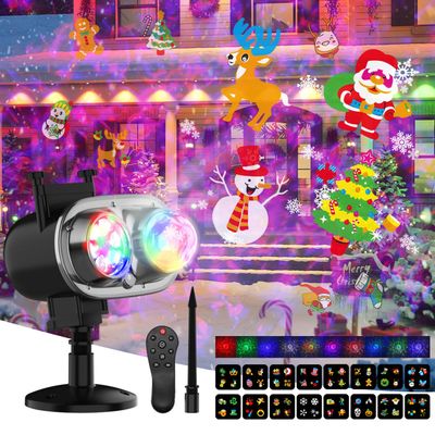 Christmas Projector Lights Outdoor, Waterproof 16 Slides 10W LED Water Wave Holiday Lights Projector, Landscape Decoration Light for Outdoor Indoor Garage House Garden Xmas Decorations