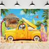 15x10ft Summer Beach Backdrop Hawaiian Seaside Tropical Palm Leaves Photography Background Sandbeach Surfboard Bar Truck Decorations Holiday Travel Vacation Party Portrait Photo Booth Props view 1