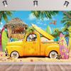 15x10ft Summer Beach Backdrop Hawaiian Seaside Tropical Palm Leaves Photography Background Sandbeach Surfboard Bar Truck Decorations Holiday Travel Vacation Party Portrait Photo Booth Props view 2