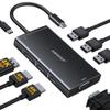 ABIWAZY USB C Docking Station Dual Monitor for HP Dell Lenovo Thinkpad Surface, 8 in 1 Computer Multiple Monitor Hub Adapter to Dual 4K HDMI,DisplayPort,VGA, 00W PD,3 USB for Windows Laptops(Black) view 1