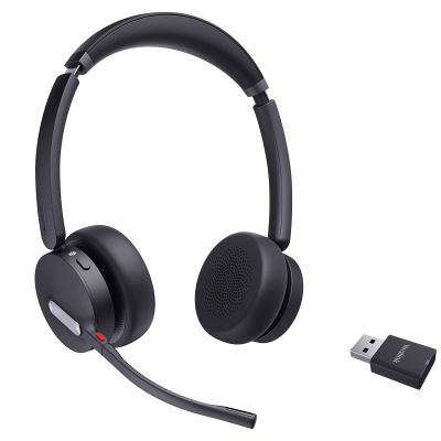 Yealink WH64 Hybrid DECT& Bluetooth Wireless Headset,492ft Range Dual Teams Headphones with DECT Dongle, 3X Noise Cancelling Mic, 32H Talk Time, Office Work Portable Headsets for PC,Cellphone,Laptop
