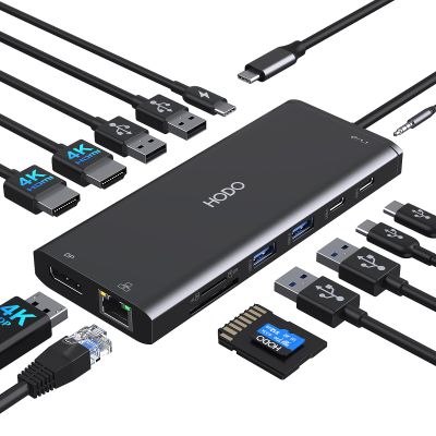 Dell HP USB C Docking Station - Dual/3 Monitor Triple Display, 2X HDMI 4K, DP, Ethernet, 6 USB, PD, SD/TF, Audio, Adapter 14 in 1 for Lenovo