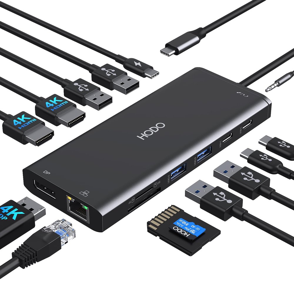 Dell HP USB C Docking Station - Dual/3 Monitor Triple Display, 2X HDMI 4K, DP, Ethernet, 6 USB, PD, SD/TF, Audio, Adapter 14 in 1 for Lenovo