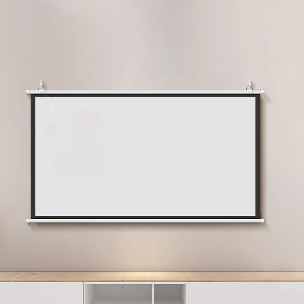Pull Down Projector Screen 60/72 Inch, Wall & Ceiling Mounted HD Projection Screen 16:9 Ratio, for Home Cinema Theater Presentation Education Outdoor Indoor Public Display, 2 Styles(White Fiberglass,7