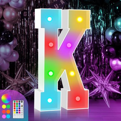 3FT Colorful Marquee Light Up Letters K, 18 Colors Large Light up Letters Alphabet Sign Large Marry Me Sign, Birthday Party Decorations Baby Shower Anniversary Wedding Decorations