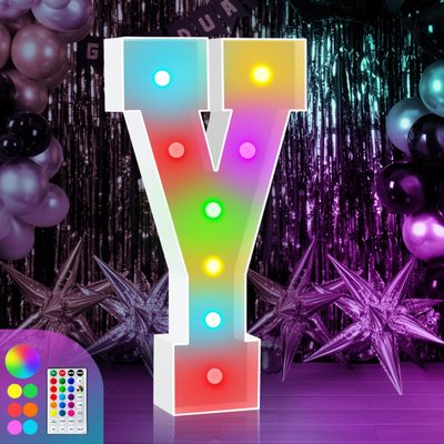 3FT Colorful Marquee Light Up Letter Y, Large Marry Me Light Signs, Baby Name Letters for Wedding Decoration, 18 Color Modes with Remote Control