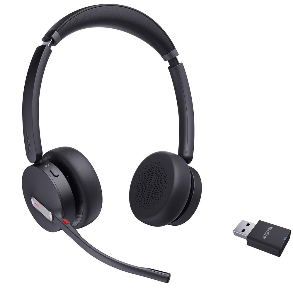 Yealink WH64 Hybrid DECT& Bluetooth Wireless Headset,492ft Range Dual UC Zoom Headphones with DECT Dongle, 3X Noise Cancelling Mic, 32HTalk Time, Office Work Portable Headsets for PC,Cellphone,Laptop
