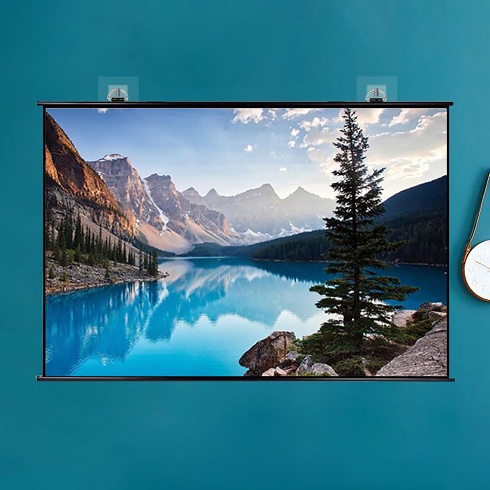 Projector Screen Pull Down Wrinkle-Free Screen, Simple Hangable HD Projection White Screen, 16:9/4:3 Projections Movies Screen Wall Mountable for Home Theater Office Party Classroom(16:9,40")