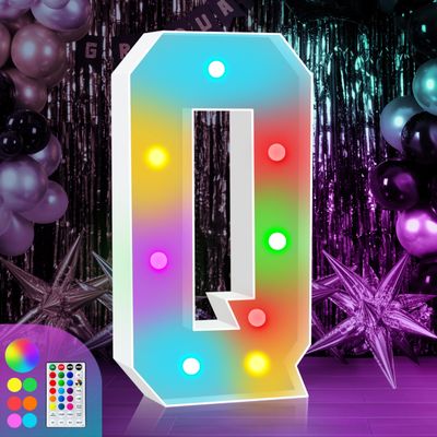 3FT Colorful Marquee Light Up Letter Q, Large Name Letters, Marry Me, Baby, Love Letters Light Up Sign for Wedding Party Decoration, Cardboard Letters, 18 Color Modes with Remote