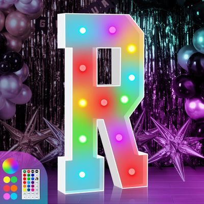 4FT Colorful Marquee Light Up R, Large Marry Me Sign, Baby Letters for Shower, Name for Wedding Party Decoration, Cardboard Letters, 18 Color Modes With Remote