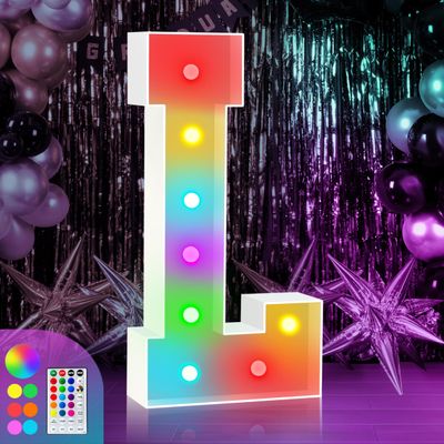 3FT Colorful Marquee Light Up Letter L, Large Love Light Up Letters Sign, Marry Me Letters, Baby Letters, Name Letters for Wedding Party Decoration, Cardboard Letters, 18 Color Modes with Remote