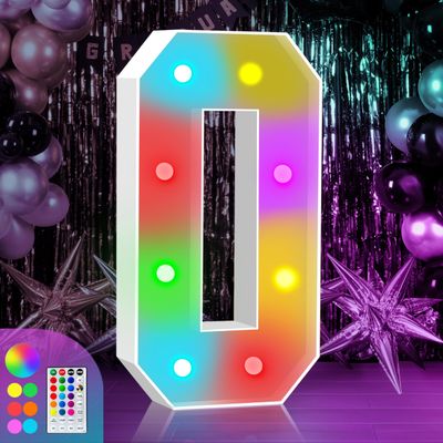 3FT Marquee Light Up Numbers Sign, Colorful Happy Birthday Light Up Number 0, 18 Color Modes with Remote, Cardboard Numbers for Birthday Anniversary Party Decorations, Mosaic Numbers for Balloons
