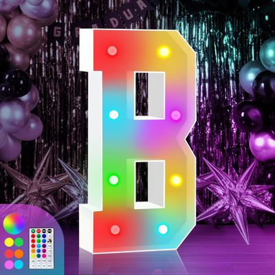 3FT Colorful Marquee Light Up B, Big Baby Letters for Shower, Marry Me Sign, Name for Wedding Party Decoration, Cardboard, 18 Color Modes with Remote