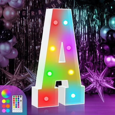 3FT Colorful Marquee 'A' Letter, Baby & Wedding Party decoration, Cardboard Light Up Letters