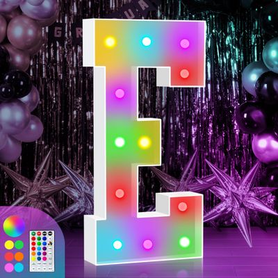 ZEELY 4FT Colorful Marquee Light Up Letter E, Large Marry Me Light Up Letter Sign, Name Letters for Wedding Party Decoration, Cardboard Letters, Baby Shower, 18 Color Modes with Remote