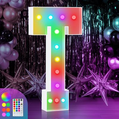4FT Colorful Marquee Light Up Letters - Large Name Letters, Marry Me, Baby, Love - 18 Color Modes, Remote Control