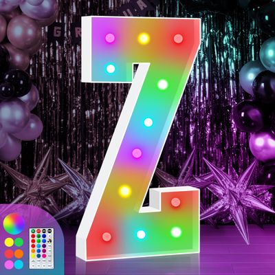 4FT Colorful Marquee Light Up Letter Z, Large Name Letters, Marry Me Sign, Baby Light Up Sign for Wedding Party Decoration, Cardboard Letter, 18 Color Modes With Remote