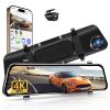 12" 4K Mirror Dash Cam Rear View Mirror Camera with 5.8GHz WiFi Smart Rearview Mirror for Cars & Trucks Front and Rear View Dual Cameras Night Vision Parking Assistance, Included 64GB Card view 1