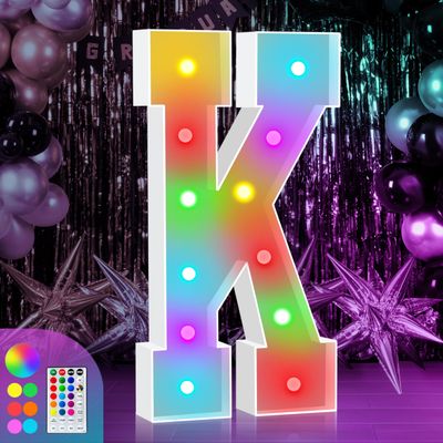 4FT Colorful Marquee Light Up Letter K, Large Name Letters, Marry Me Sign, Baby Light Up Sign for Wedding Party Decoration, Cardboard Letter, 18 Color Modes With Remote