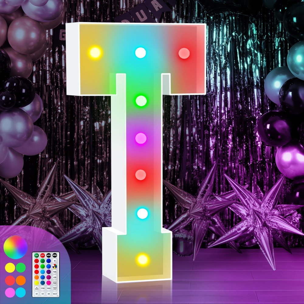 3FT Colorful Marquee Lights - 'T' & Name Letters, Marry Me & Love Signs, 18 Color Modes, Remote Control