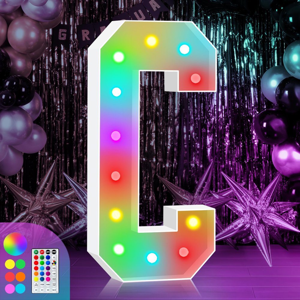 4FT Colorful Marquee Light Up Letters - Large Name Letters, Marry Me, Baby, Love - 18 Color Modes with Remote