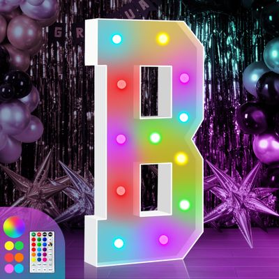 4FT Colorful Marquee Light Up B, Big Baby Letters for Shower, Marry Me Sign, Name for Wedding Party Decoration, Cardboard, 18 Color Modes With Remote