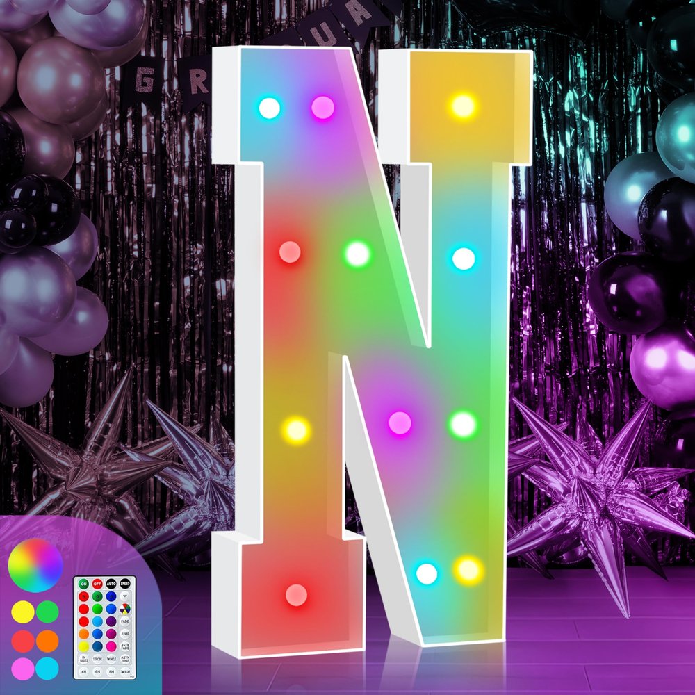 4FT Colorful Marquee Light Up Letters - Large Name Letters, Marry Me, Baby, Love - 18 Color Modes with Remote